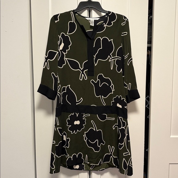 [Diane von Furstenberg] Drop Waist Silk Shift Tunic Midi Floral Dress Women’s 6 - Picture 2 of 9